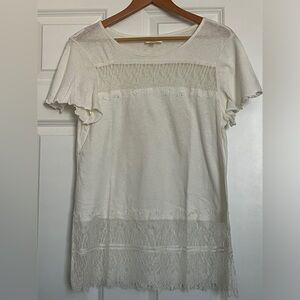 Deletta Anthropologie Elegant Lace Trim Top in Ivory Size Small